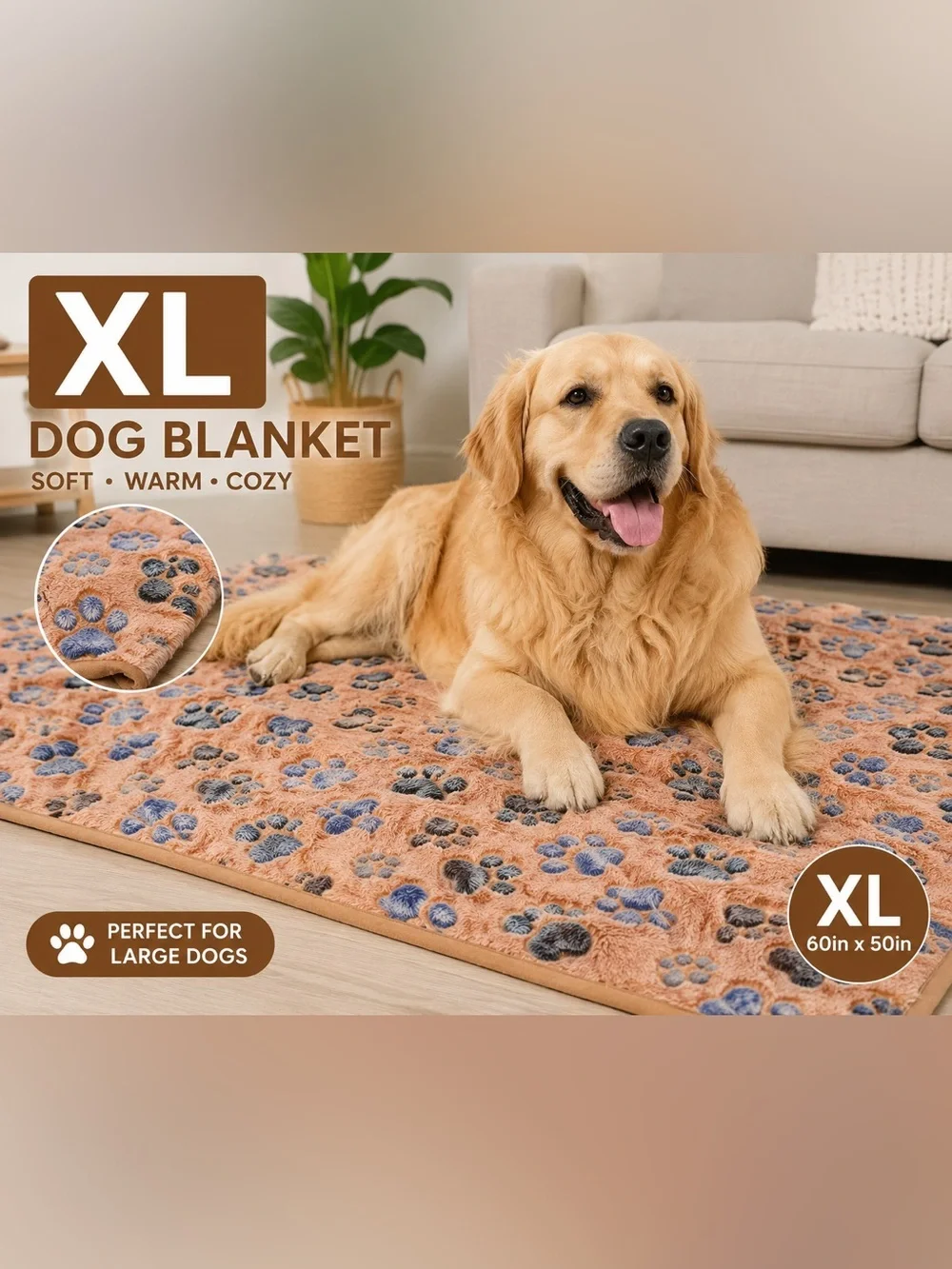 XL Dog plush - Soft Cozy Paw-Print Mat in 50x60in NEW IN BOX